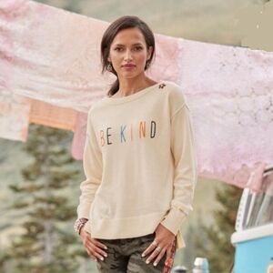 Sundance Embroidered 'BE KIND' Wool Blend Sweater in Ivory Size Large